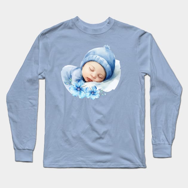 Newborn Baby Boy With  Flowers. Long Sleeve T-Shirt by Alienated